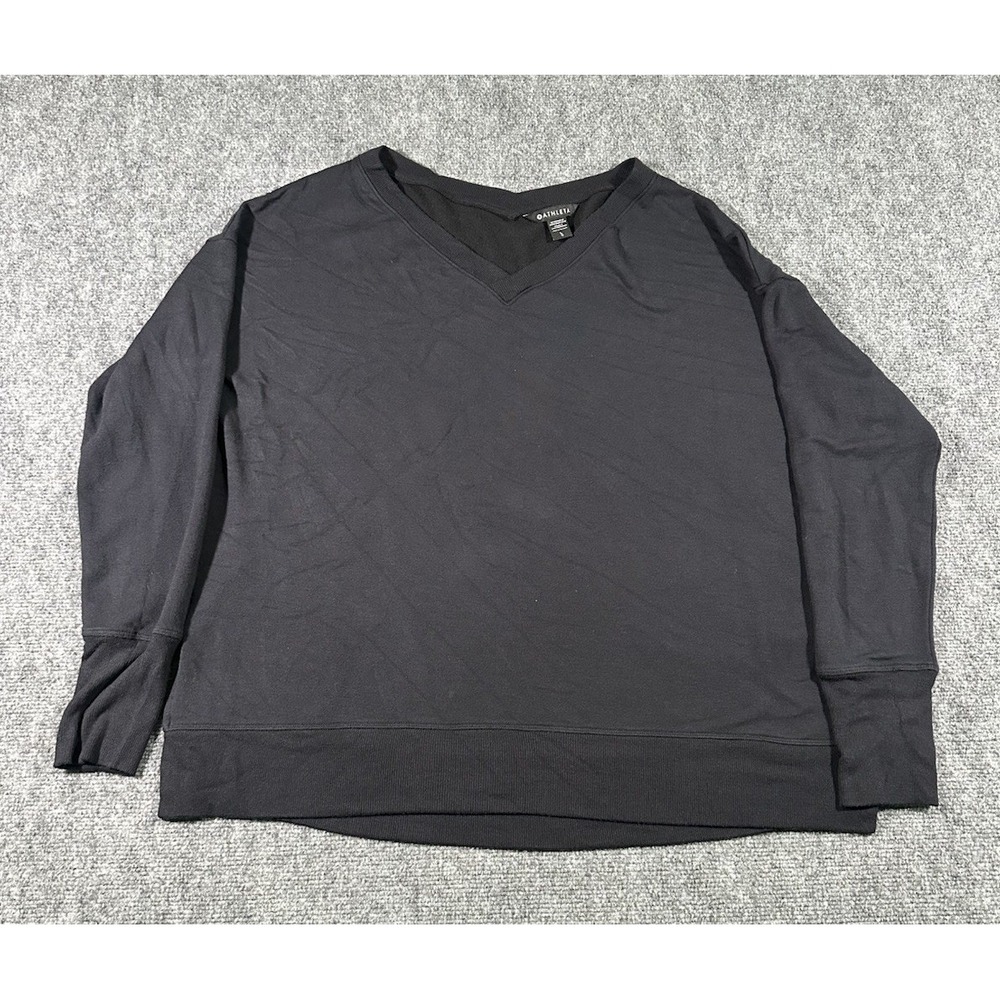 Athleta Women's Large Black Coaster Luxe V Neck Sweatshirt Soft Brushed EUC